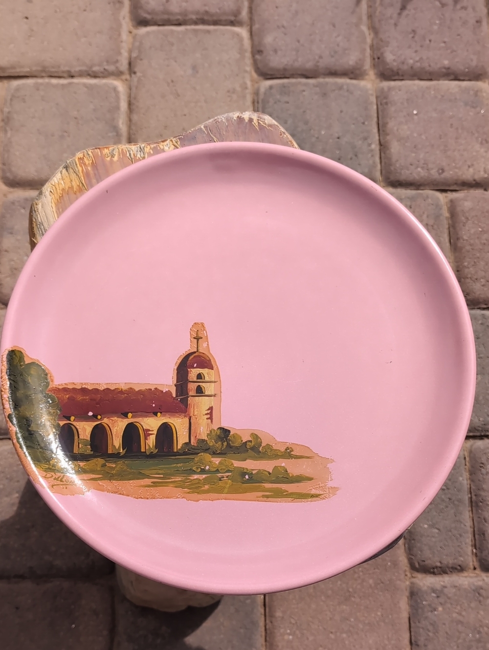 Rare 1930's Metlox Poppy Trail Hand Painted Signed Mission 12.5" Platter Charger